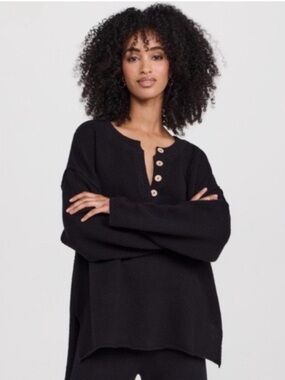 Free People Waffle Knit Henley Top